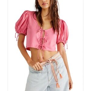 Free People Women's Kitty Cotton Front-Tie Crop Top Size XS‎ Pink